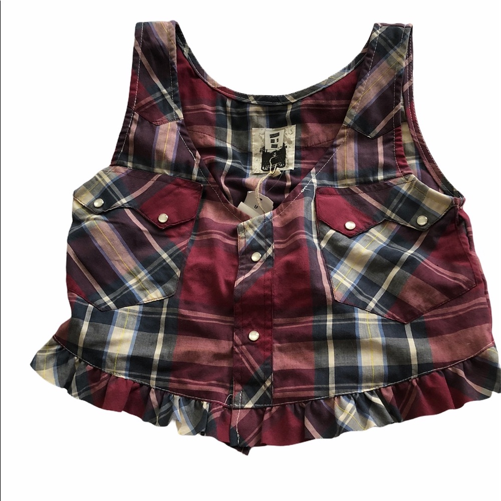 LF Furst of a Kind western cowgirl plaid crop top